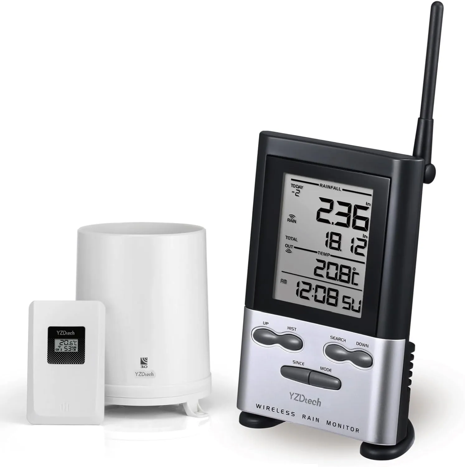 Wireless Rain Gauge Outdoor, Digital Rain Gauges Outdoors Best Rated with Thermometer,Accurate automatic Self Emptying Rain Measure Gauge for Yard, Freeze Proof Remote Electronic Rain Water Meter