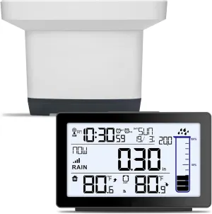 Wireless Rain Gauge Outdoor, Self-Emptying Digital Rain Gauges Outdoors Best Rated, Electronic Rain Measure Gauge for Garden, Freeze Proof Rain Gauge with Thermometer, Remote Rain Meter for Yard