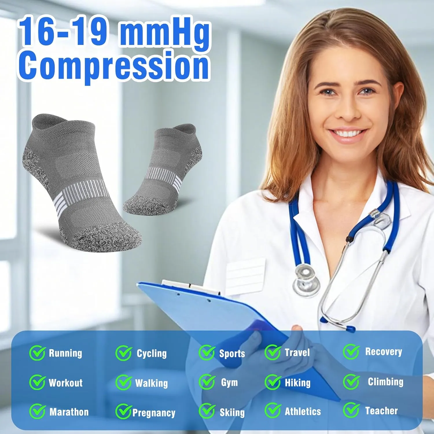 Women Ankle Socks Cushioned Running Athletic Low Cut Gift Socks for Hiking, Sport, Gym, Workout