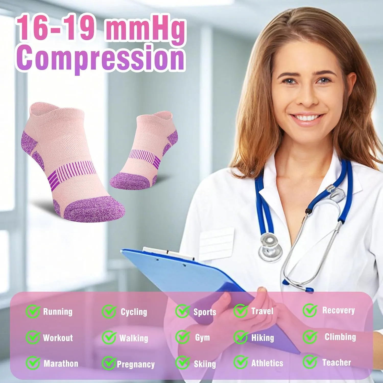 Women Ankle Socks Cushioned Running Athletic Low Cut Gift Socks for Hiking, Sport, Gym, Workout