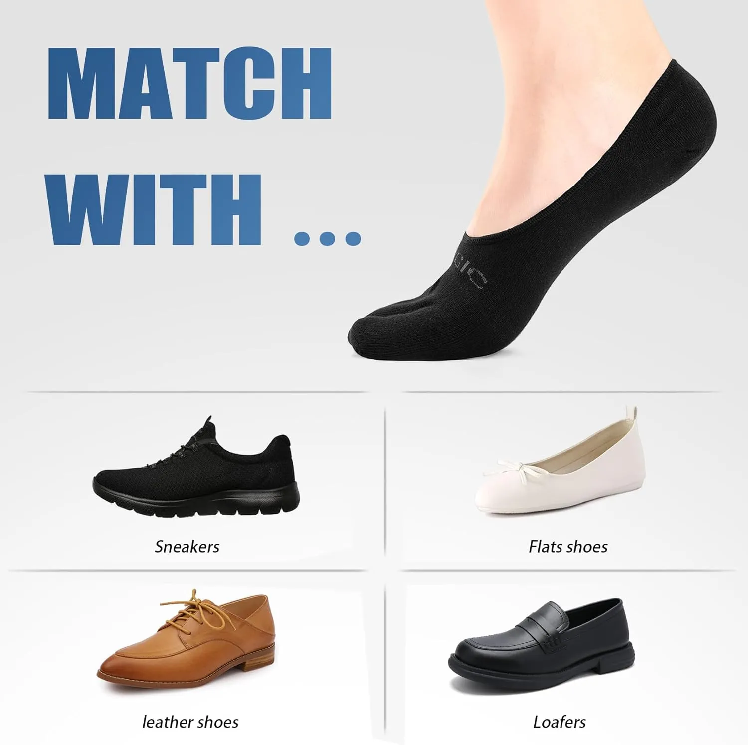Women's 3 Pack Low Cut Invisible Non-Slip Ankle Socks, Modern Coolmax Toe Socks, Small/Medium/Large, 3 Count