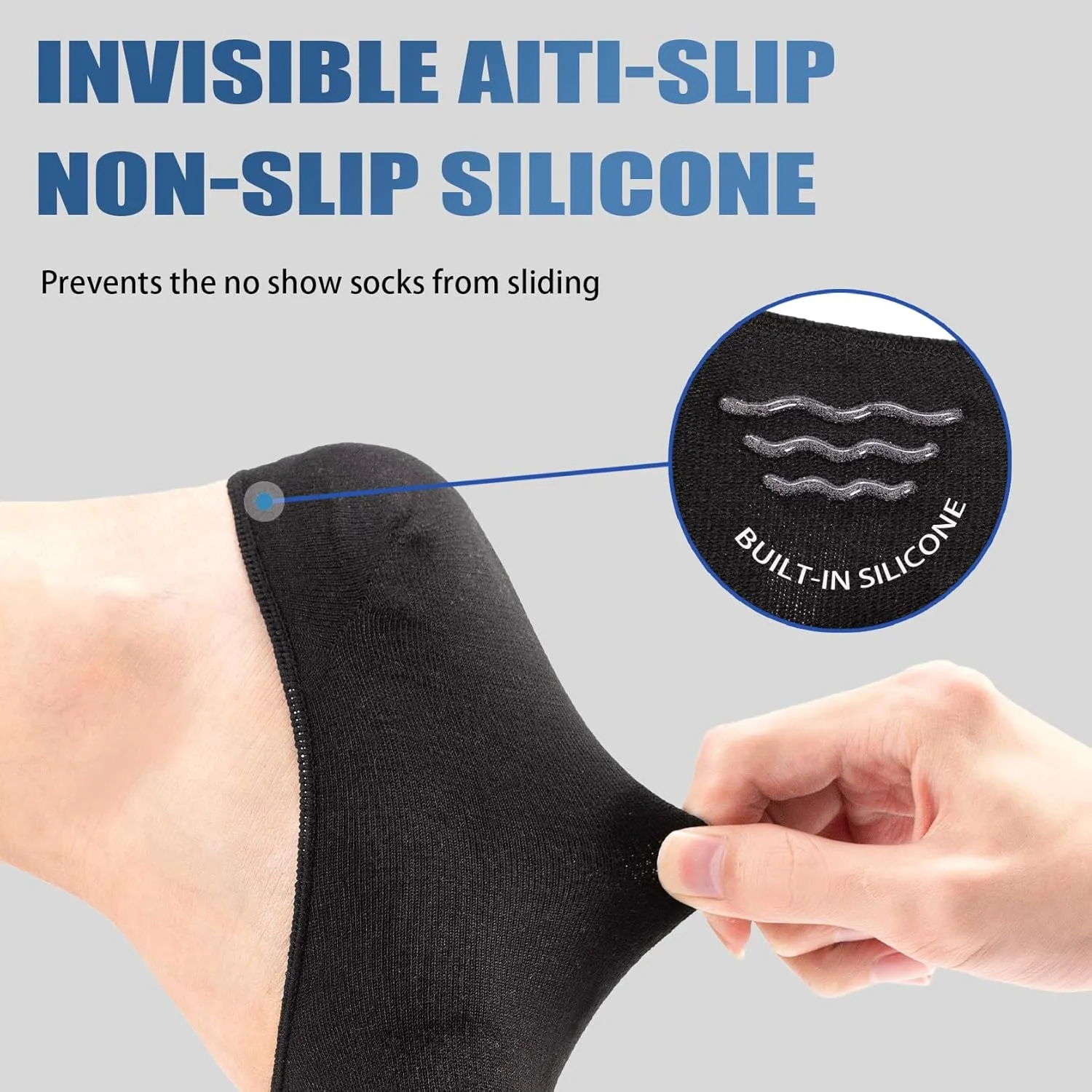 Women's 3 Pack Low Cut Invisible Non-Slip Ankle Socks, Modern Coolmax Toe Socks, Small/Medium/Large, 3 Count
