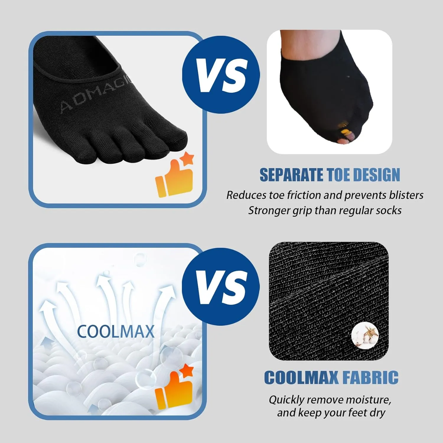Women's 3 Pack Low Cut Invisible Non-Slip Ankle Socks, Modern Coolmax Toe Socks, Small/Medium/Large, 3 Count