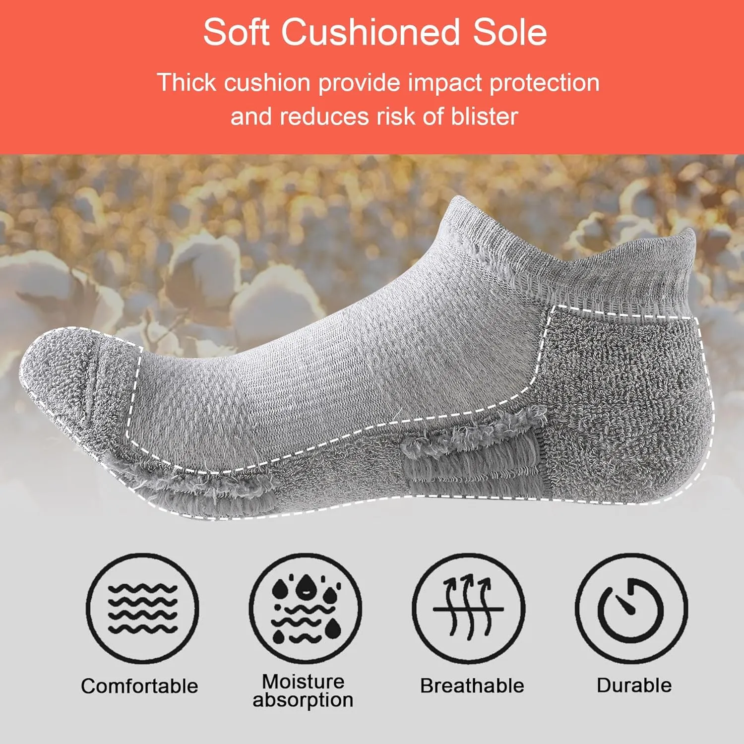 Women's Ankle Athletic Running Socks Anti-Blister Cotton Cushioned Wicking Socks (5 Pairs)
