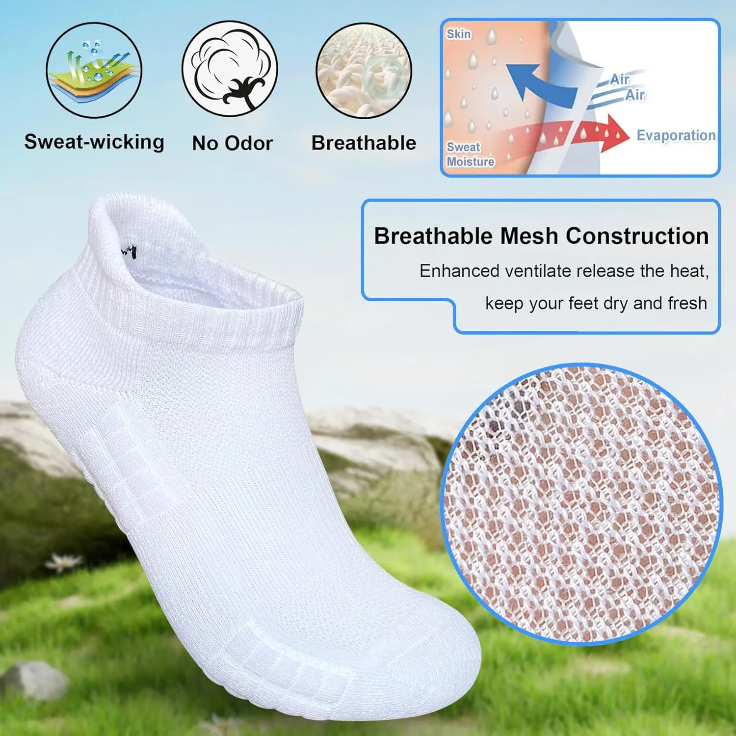 Women's Ankle Athletic Running Socks Anti-Blister Cotton Cushioned Wicking Socks (5 Pairs)