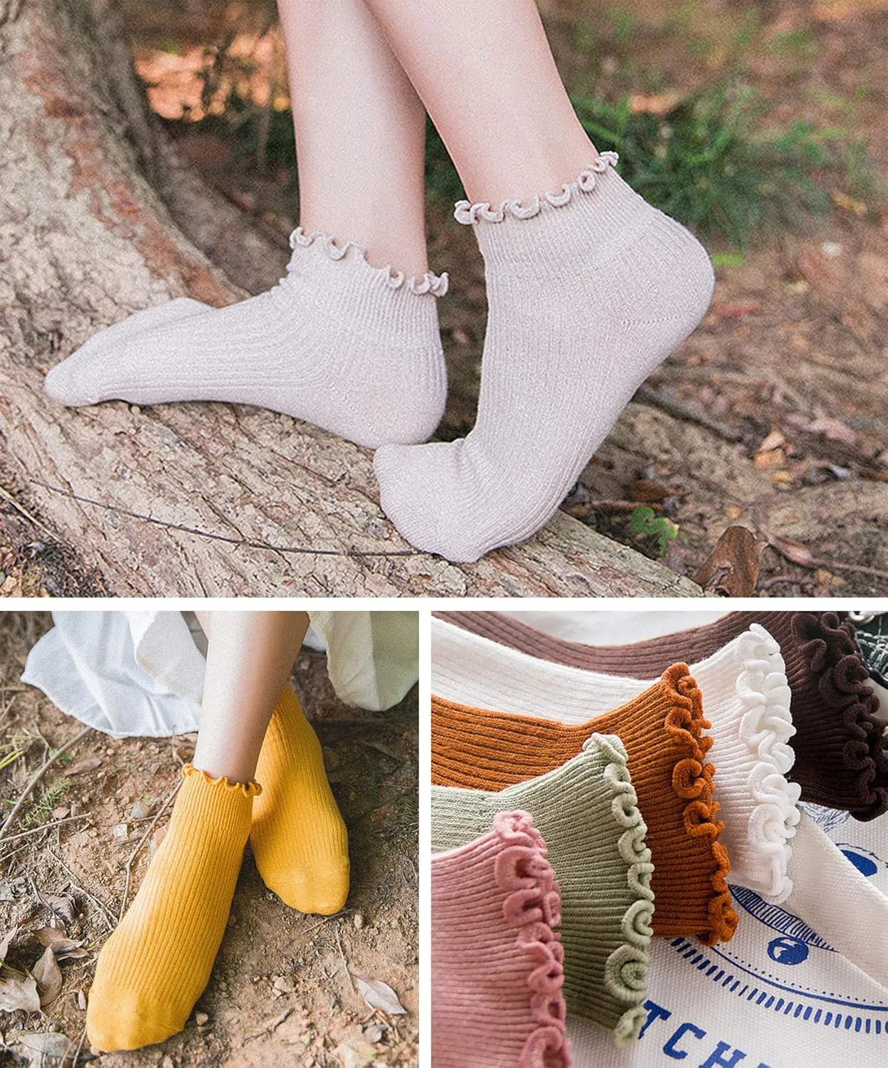 Womens Ankle Casual Socks Lace Ruffle Low Cut Knit Cotton Lettuce Socks for Women Girls