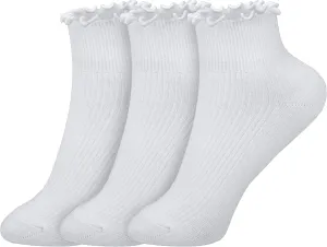 Womens Ankle Casual Socks Lace Ruffle Low Cut Knit Cotton Lettuce Socks for Women Girls