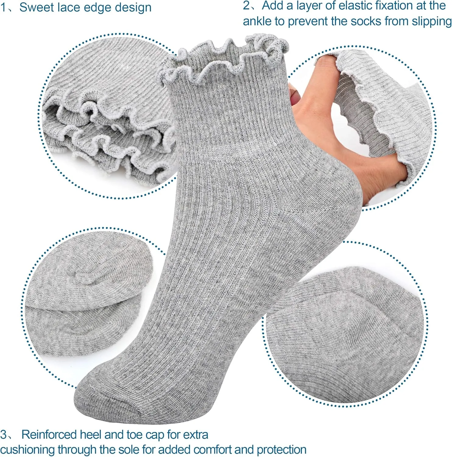 Womens Ankle Casual Socks Lace Ruffle Low Cut Knit Cotton Lettuce Socks for Women Girls