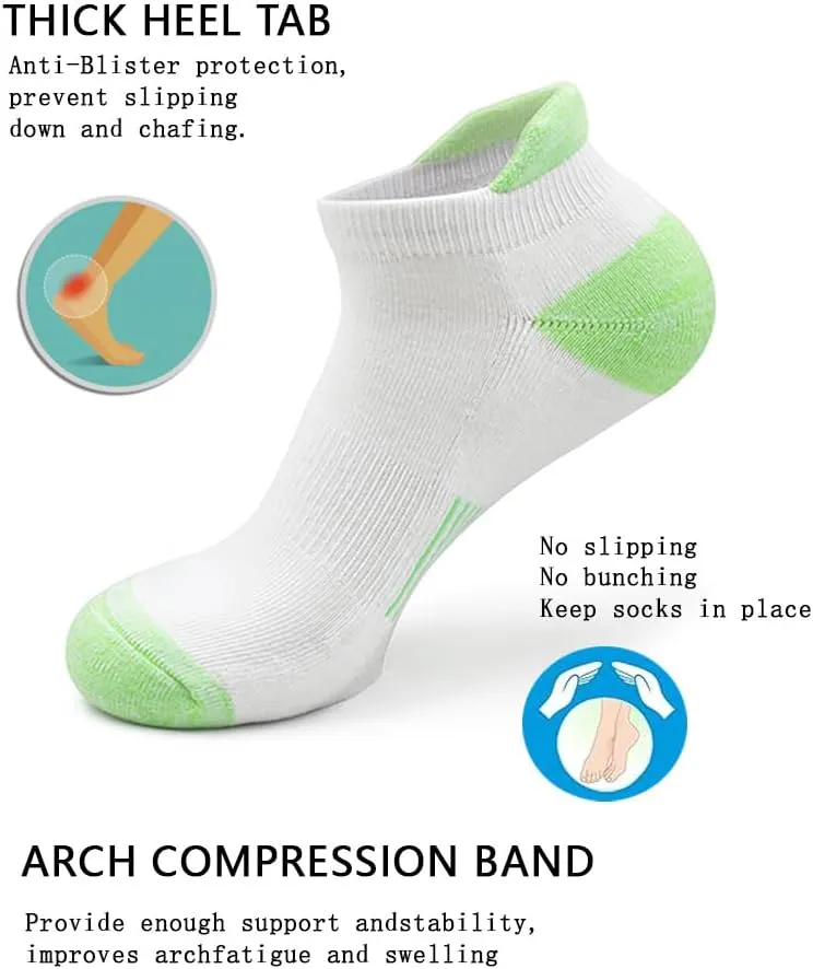 Womens Ankle Socks 6 Pairs Anti-blister Thick Cushioned Wicking Odor Resist Athletic Running Socks With Heel Tab