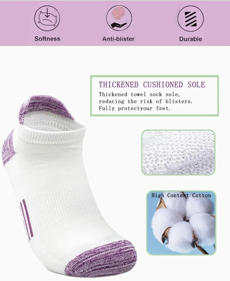 Womens Ankle Socks 6 Pairs Anti-blister Thick Cushioned Wicking Odor Resist Athletic Running Socks With Heel Tab
