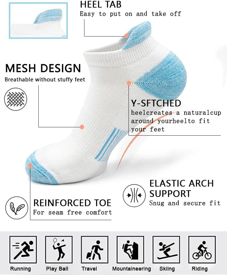 Womens Ankle Socks 6 Pairs Anti-blister Thick Cushioned Wicking Odor Resist Athletic Running Socks With Heel Tab