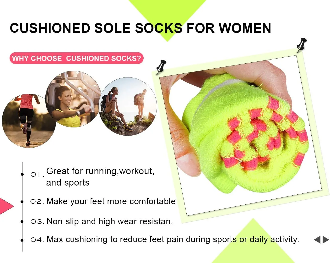 Womens Ankle Socks 6-Pairs Athletic Running Sport Socks With Cushioned Sole