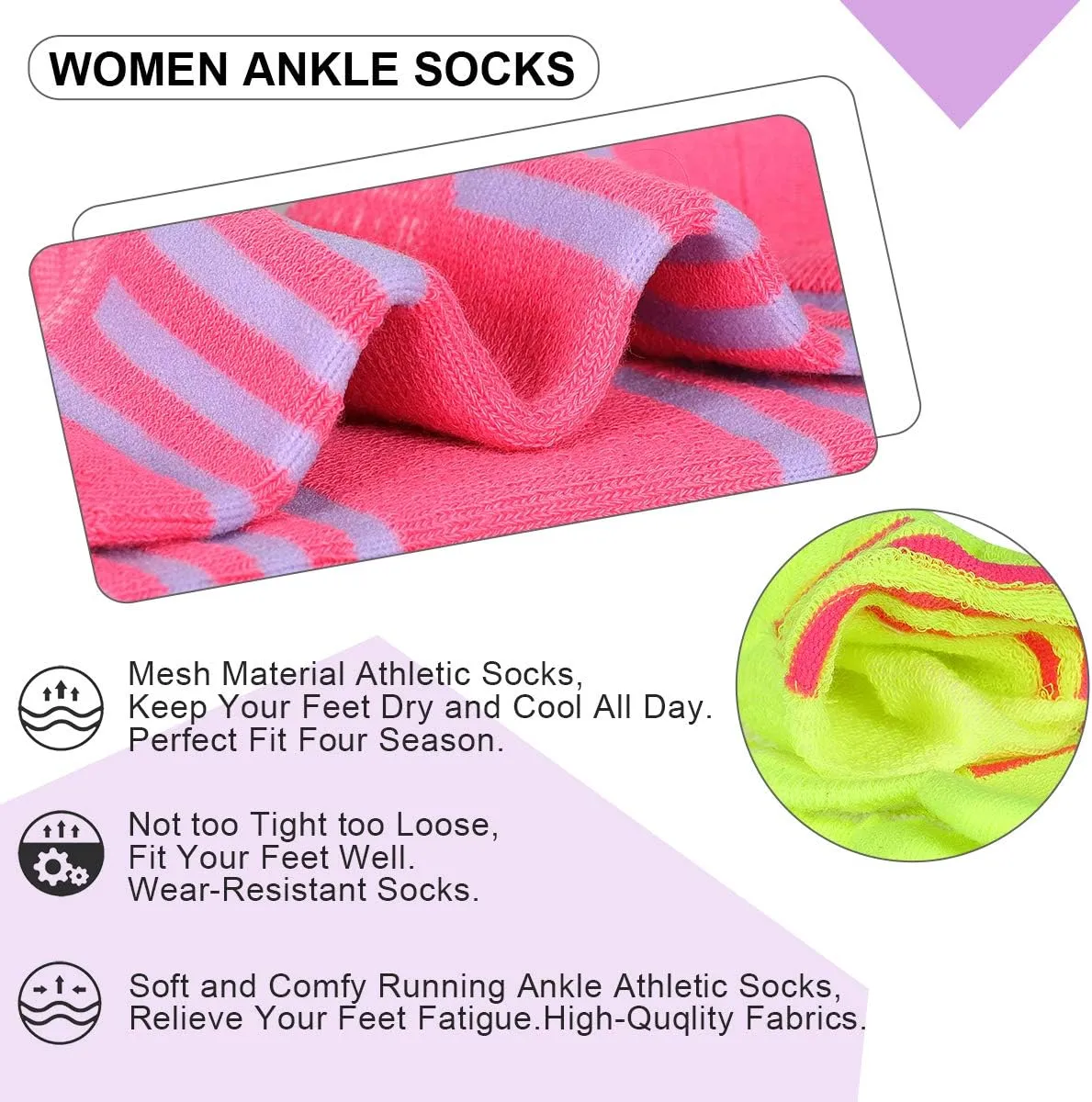 Womens Ankle Socks 6-Pairs Athletic Running Sport Socks With Cushioned Sole