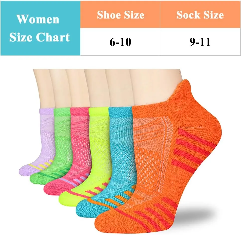 Womens Ankle Socks 6-Pairs Athletic Running Sport Socks With Cushioned Sole