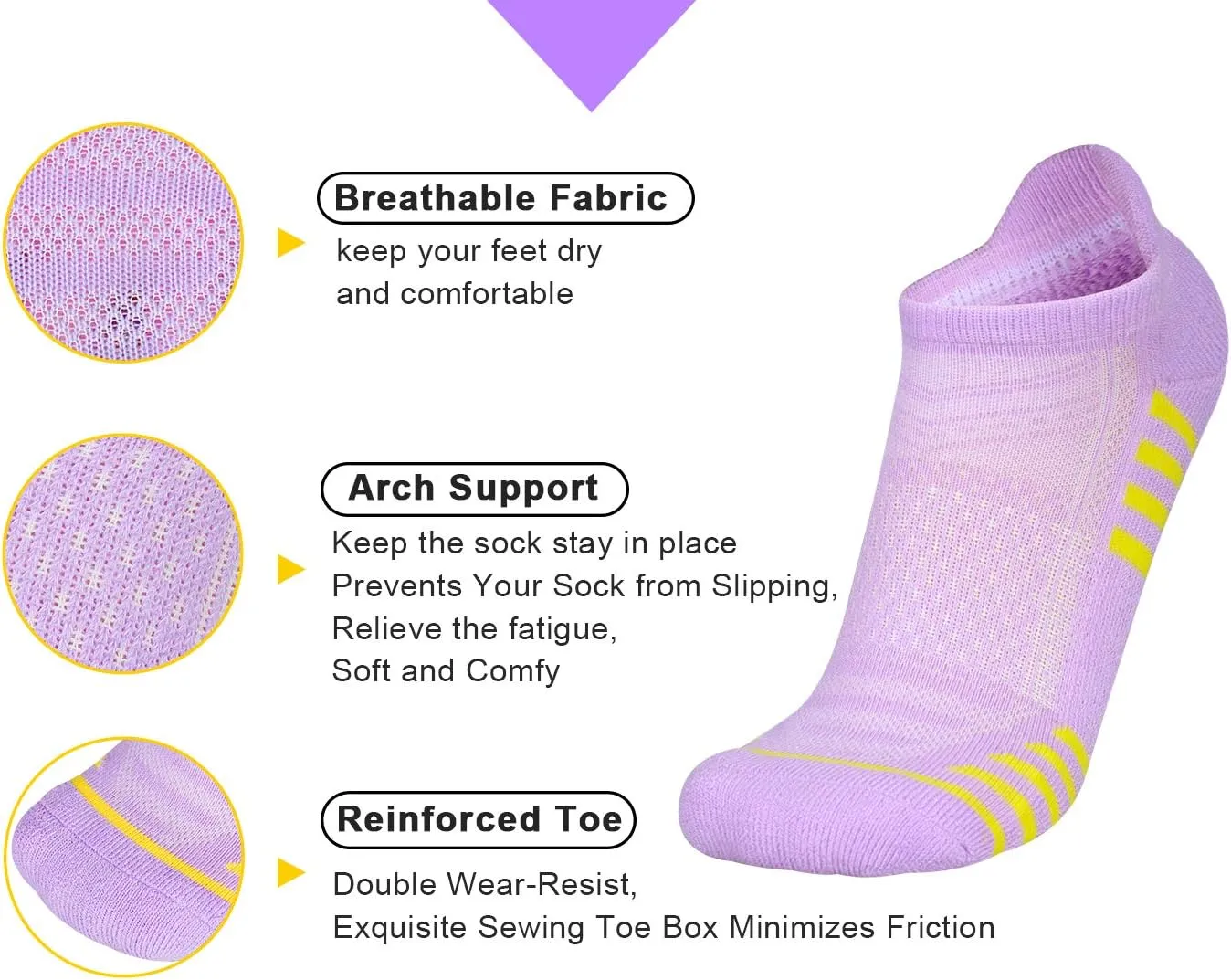 Womens Ankle Socks 6-Pairs Athletic Running Sport Socks With Cushioned Sole