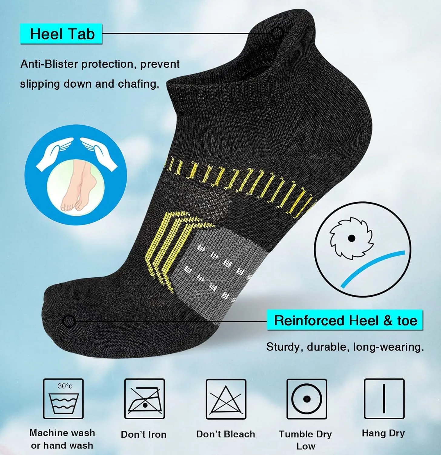 Womens Athletic Cushioned Anti-Blister Comfort Running Ankle Socks 5 Pairs