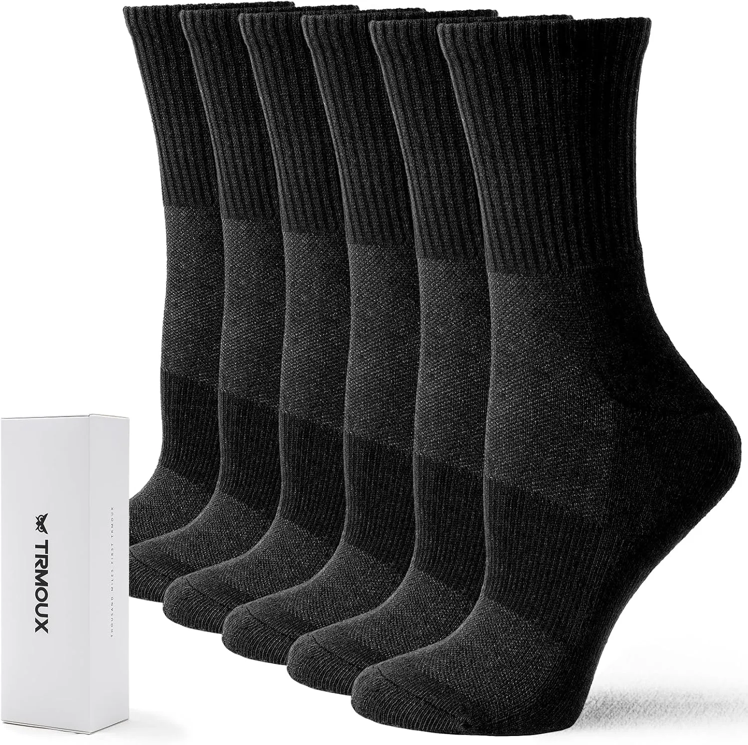 Womens Athletic Socks Black Crew Socks for Women Cotton Cushion Ankle Compression Running Hiking Sport Socks, 6 Pairs