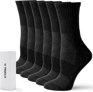 Womens Athletic Socks Black Crew Socks for Women Cotton Cushion Ankle Compression Running Hiking Sport Socks, 6 Pairs