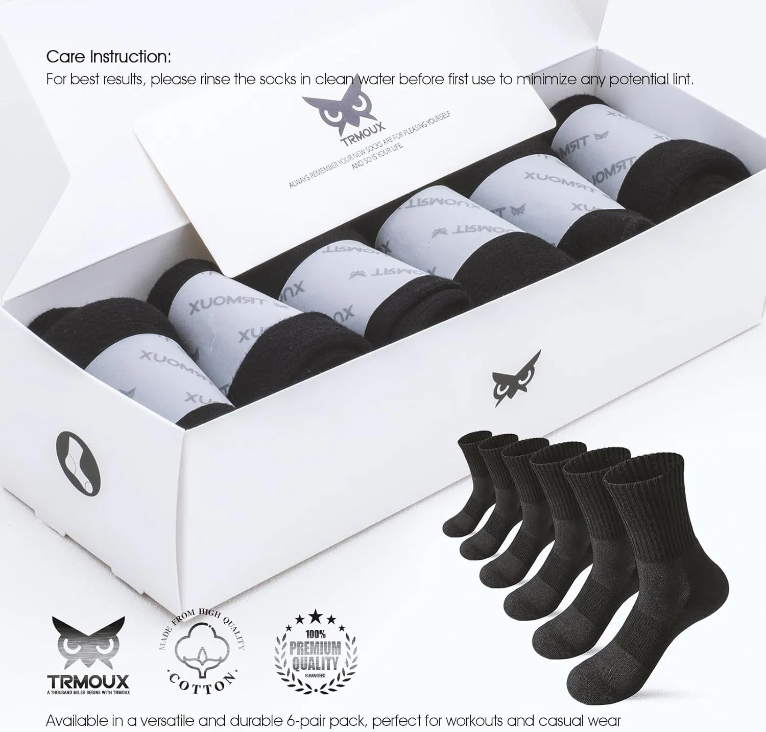 Womens Athletic Socks Black Crew Socks for Women Cotton Cushion Ankle Compression Running Hiking Sport Socks, 6 Pairs
