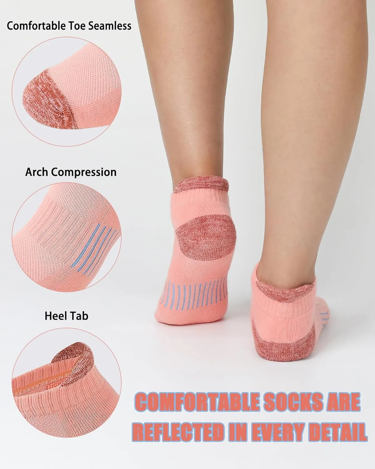 Women's Cushioned Ankle Socks Athletic Running Low Cut Socks 6-9/9-11
