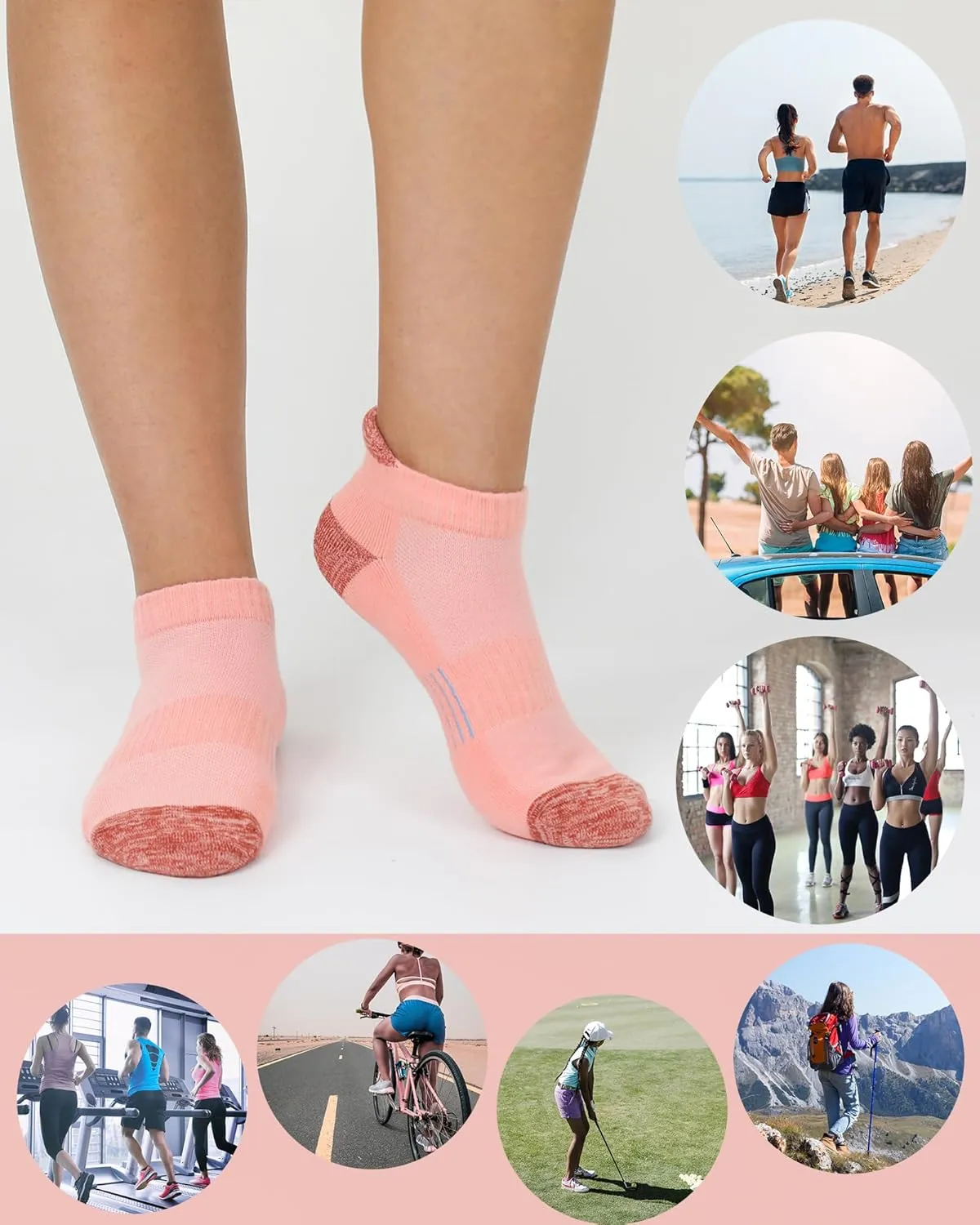 Women's Cushioned Ankle Socks Athletic Running Low Cut Socks 6-9/9-11