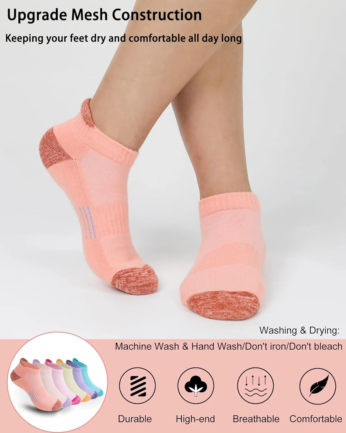 Women's Cushioned Ankle Socks Athletic Running Low Cut Socks 6-9/9-11