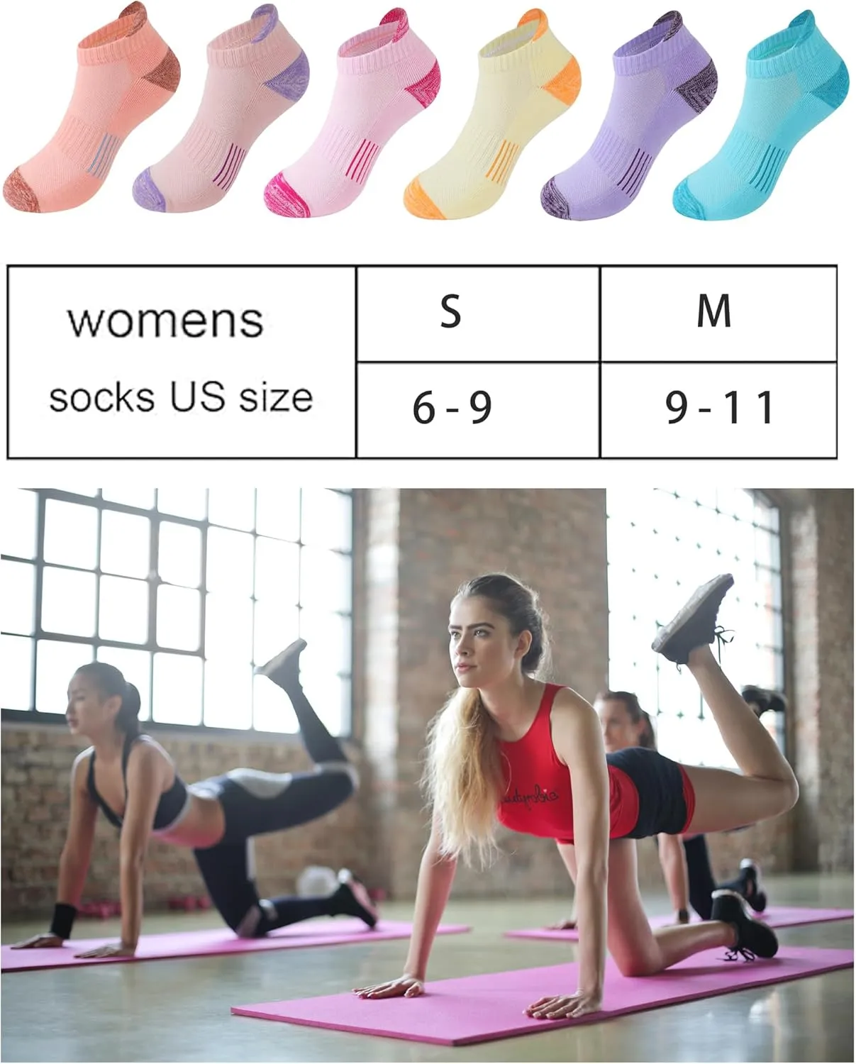 Women's Cushioned Ankle Socks Athletic Running Low Cut Socks 6-9/9-11