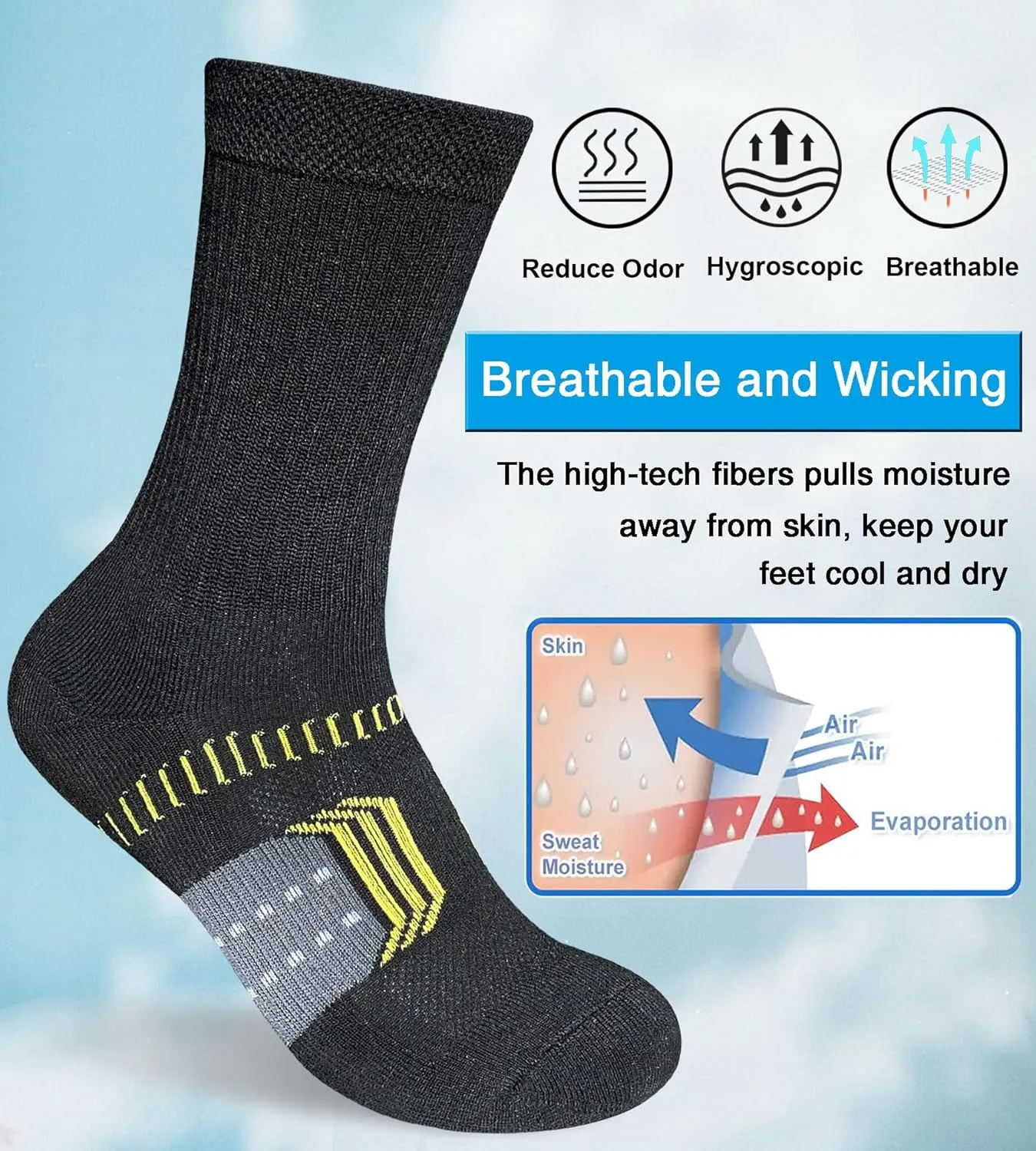 Womens Cushioned Athletic Running Crew Socks Breathable Wicking Comfort Hiking Socks 5 Pairs