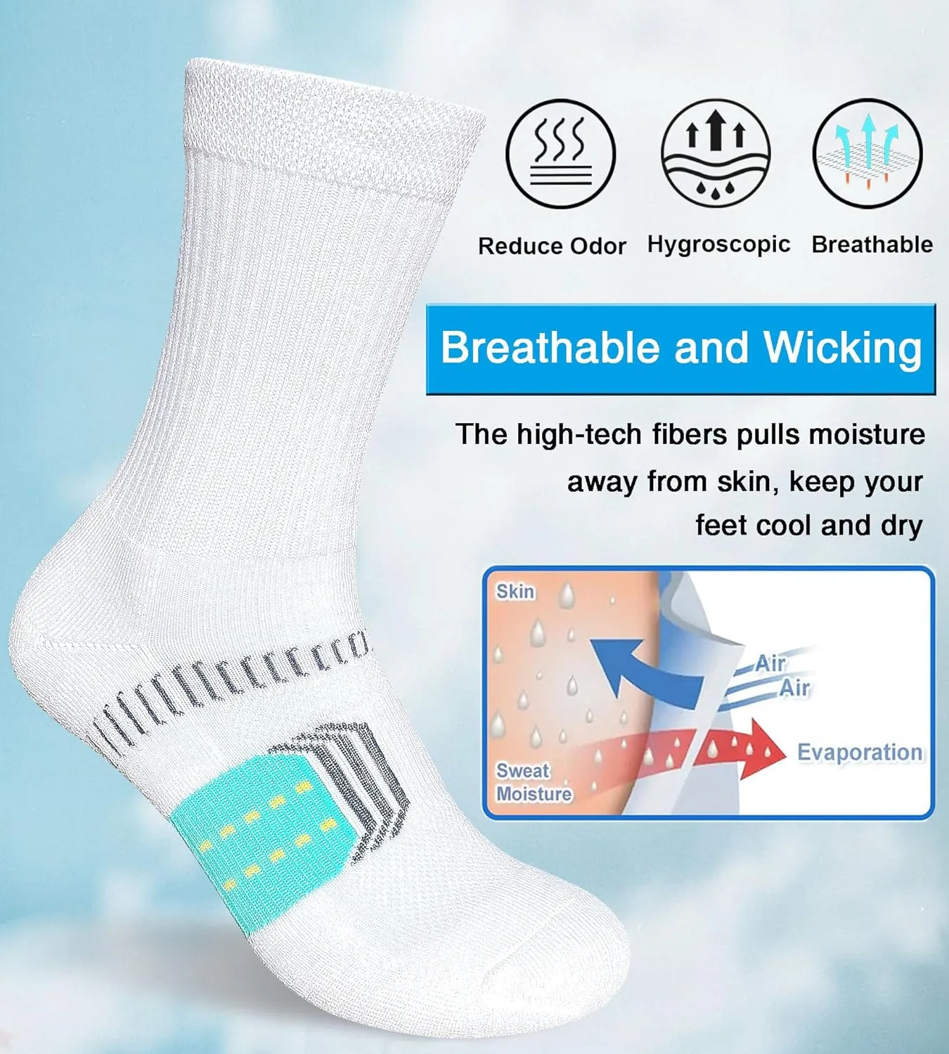 Womens Cushioned Athletic Running Crew Socks Breathable Wicking Comfort Hiking Socks 5 Pairs