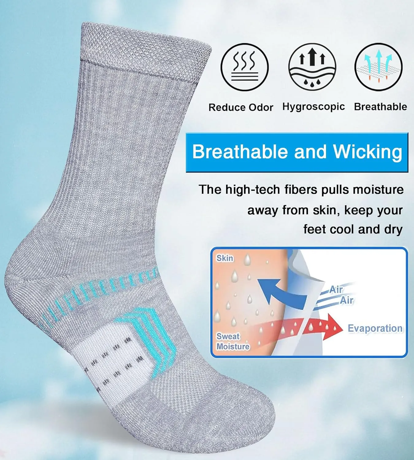 Womens Cushioned Athletic Running Crew Socks Breathable Wicking Comfort Hiking Socks 5 Pairs