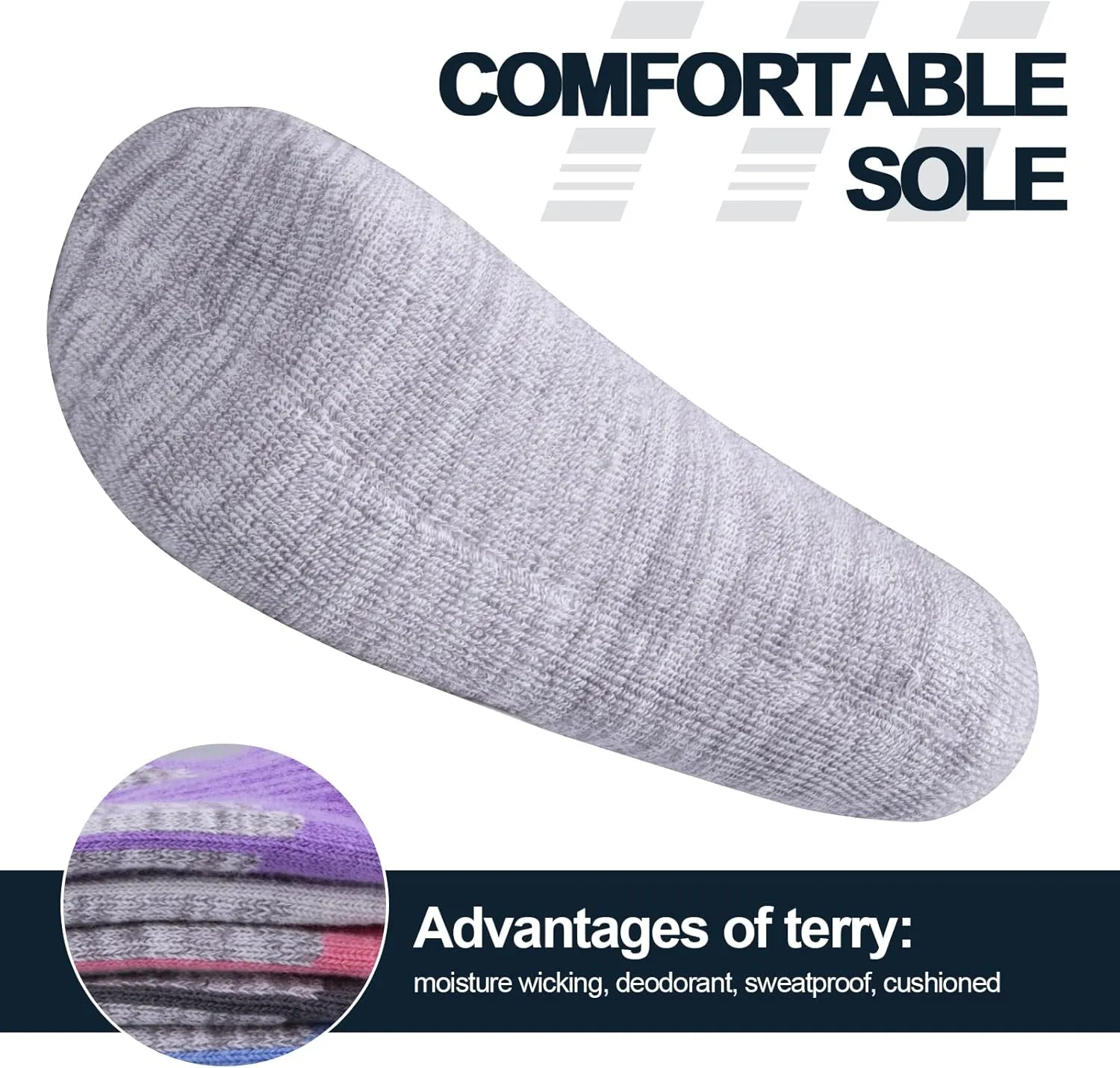 Women's Cushioned Sports Hiking Socks For Women, Moisture Wicking Cotton Casual Work Boot Athletic Crew Socks, 5 Pairs