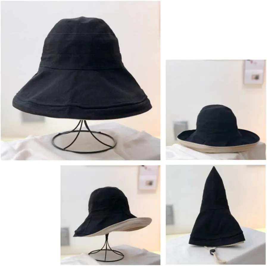 Women's Foldable Flap Cover UV Protective Wide Brim Bucket Cotton Beach Sun Hat Summer Hat