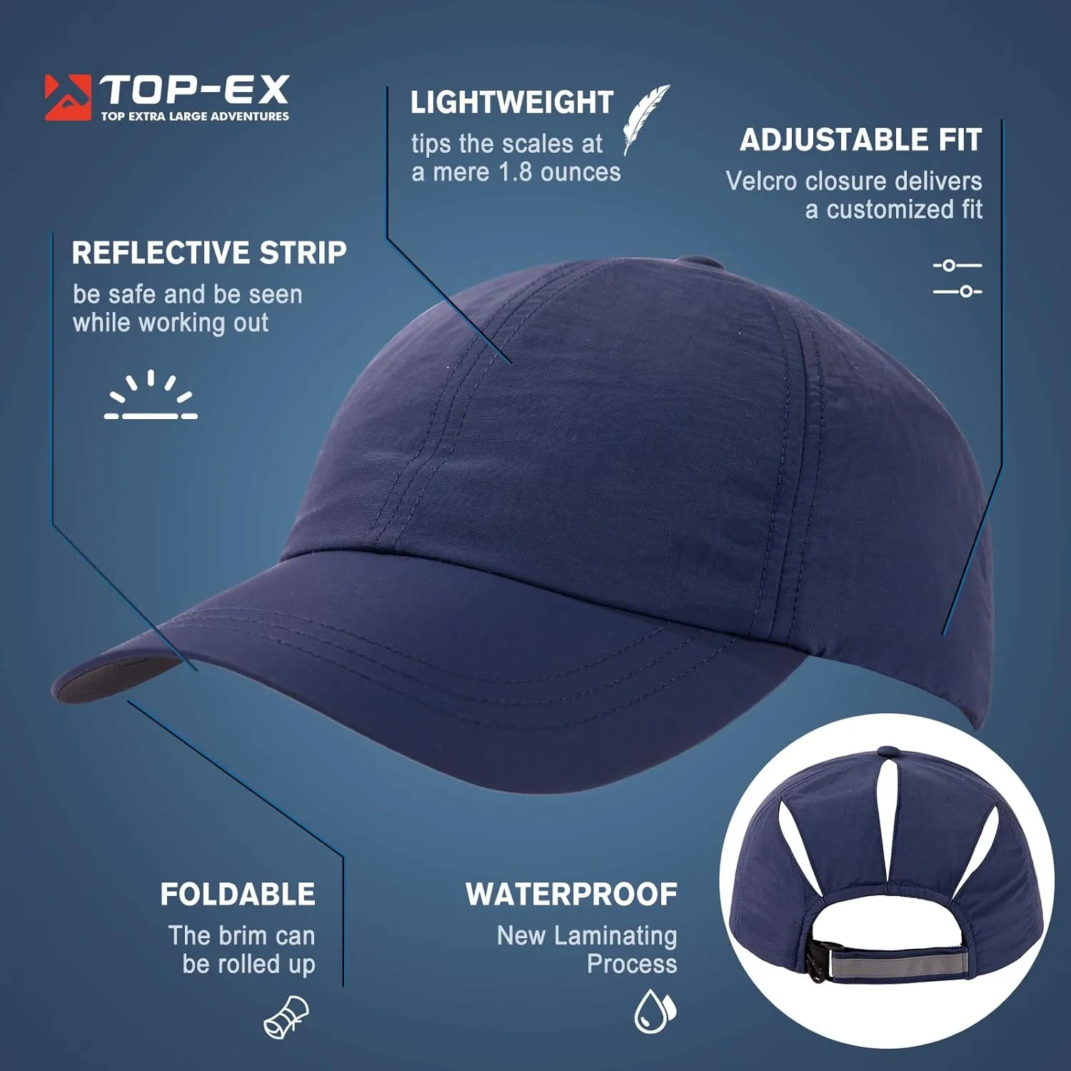 Women's High Ponytail Messy Bun Packable Unstructured Baseball Cap Oversized L XL XXL UV 50 Sun Running Hat