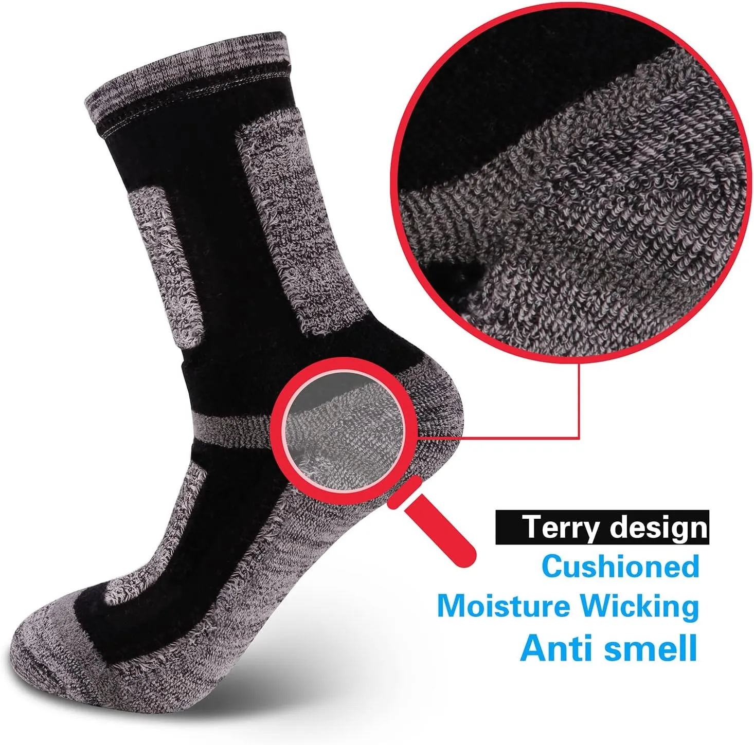 Womens Walking Hiking Socks Mosture Wicking Thick Cotton Casual Athletic Cushioned Crew Socks For Women, 5 Pairs