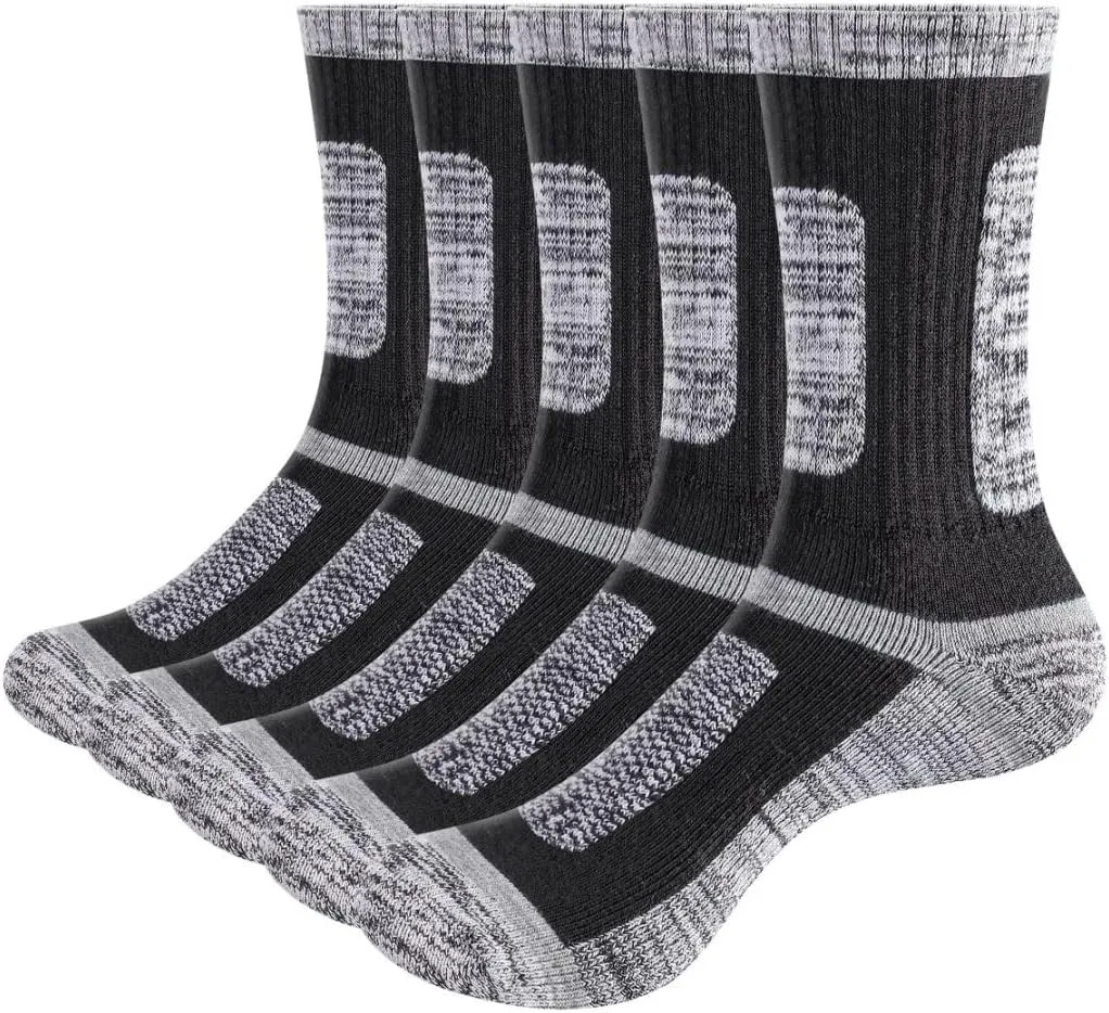 Womens Walking Hiking Socks Mosture Wicking Thick Cotton Casual Athletic Cushioned Crew Socks For Women, 5 Pairs