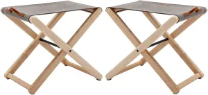 Wood Folding Camping Stools Set of 2, 18.5" Hardwood Portable Fishing Folding Stool with Heavy Duty Metal Support Canvas Camp Stool Foldable Footstool for Outdoor Hiking Picnic BBQ, Grey