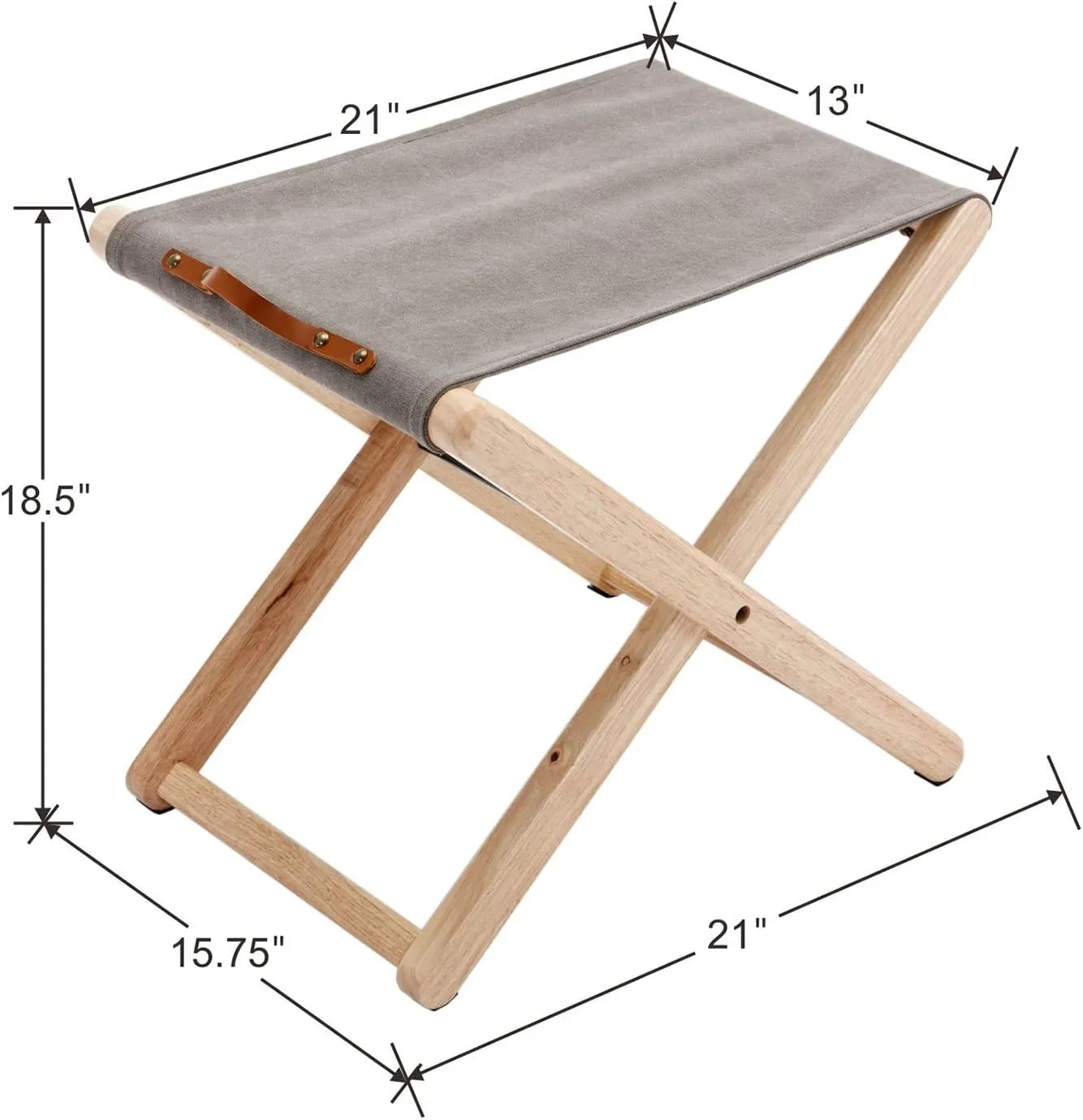 Wood Folding Camping Stools Set of 2, 18.5" Hardwood Portable Fishing Folding Stool with Heavy Duty Metal Support Canvas Camp Stool Foldable Footstool for Outdoor Hiking Picnic BBQ, Grey
