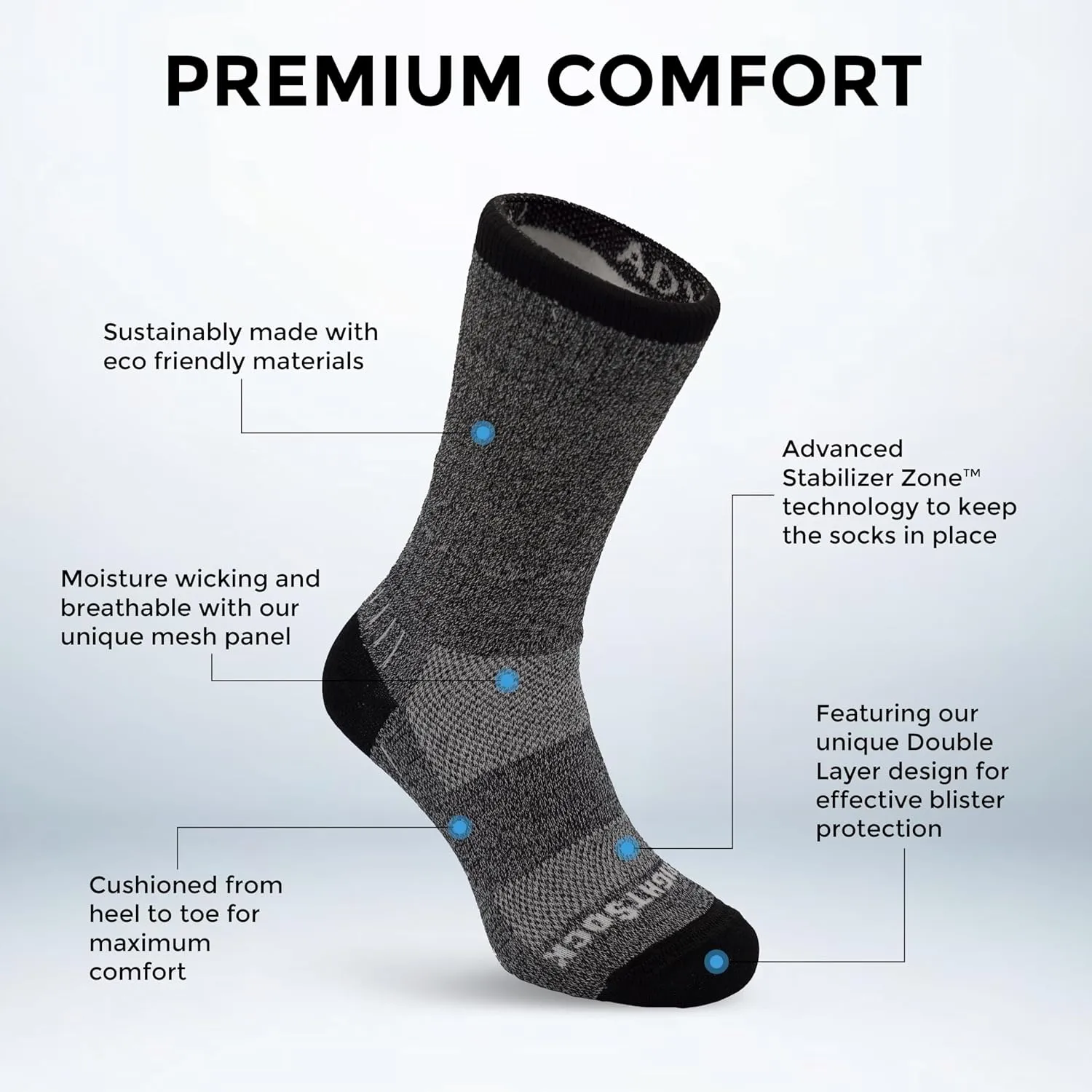 Wrightsock Adventure Crew Hiking Socks for Men and Women – Cushioned, Eco-Friendly Anti Blister Socks - American Made
