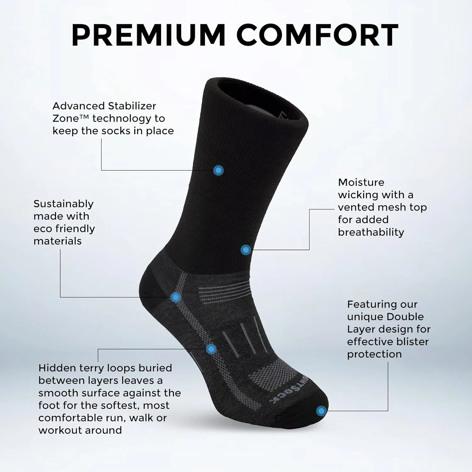 Wrightsock Endurance Crew Running Socks for Men and Women – Cushioned, Eco-Friendly Anti Blister Socks - American Made