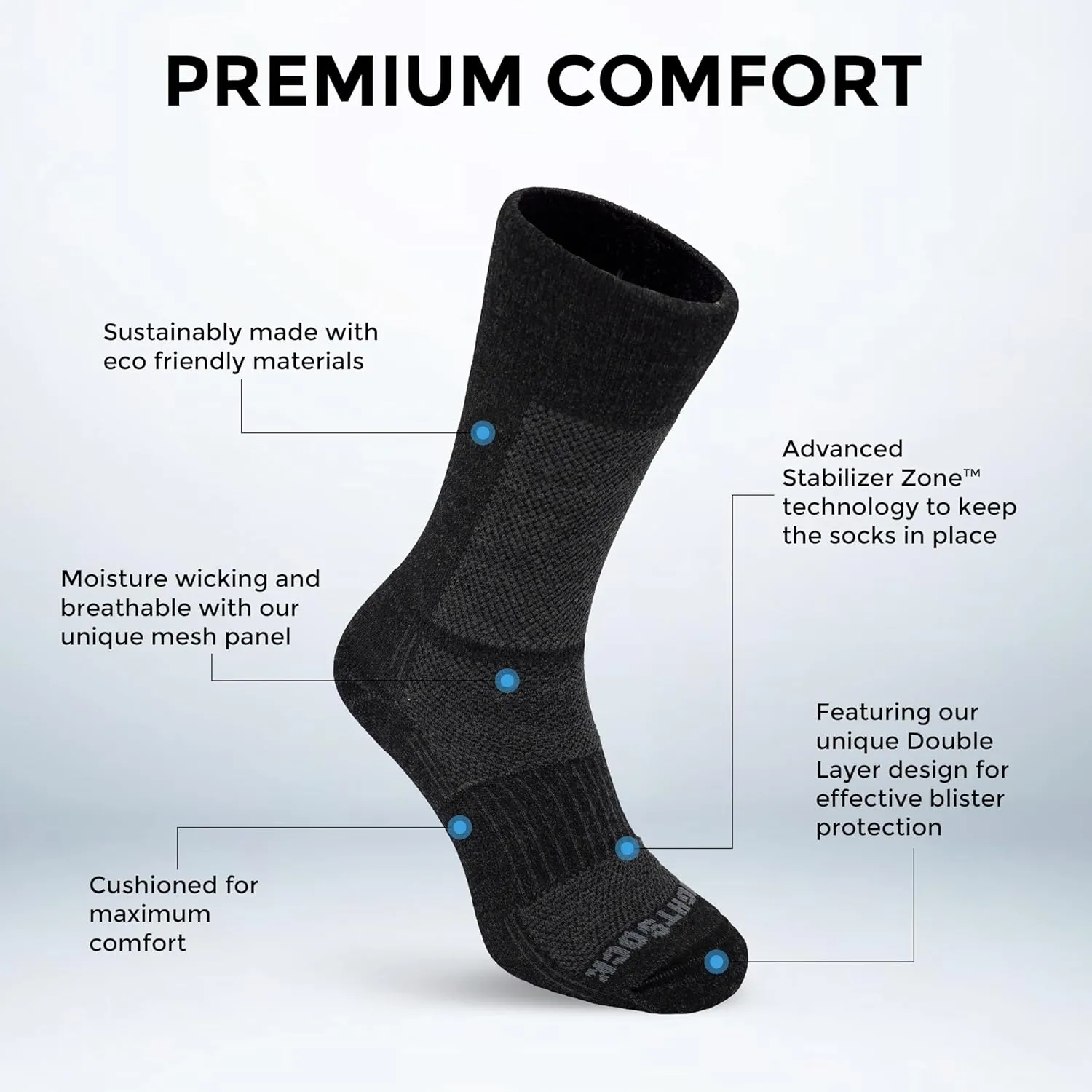 Wrightsock Merino Coolmesh II Crew Hiking Socks for Men and Women – Eco-Friendly Anti Blister Socks - American Made
