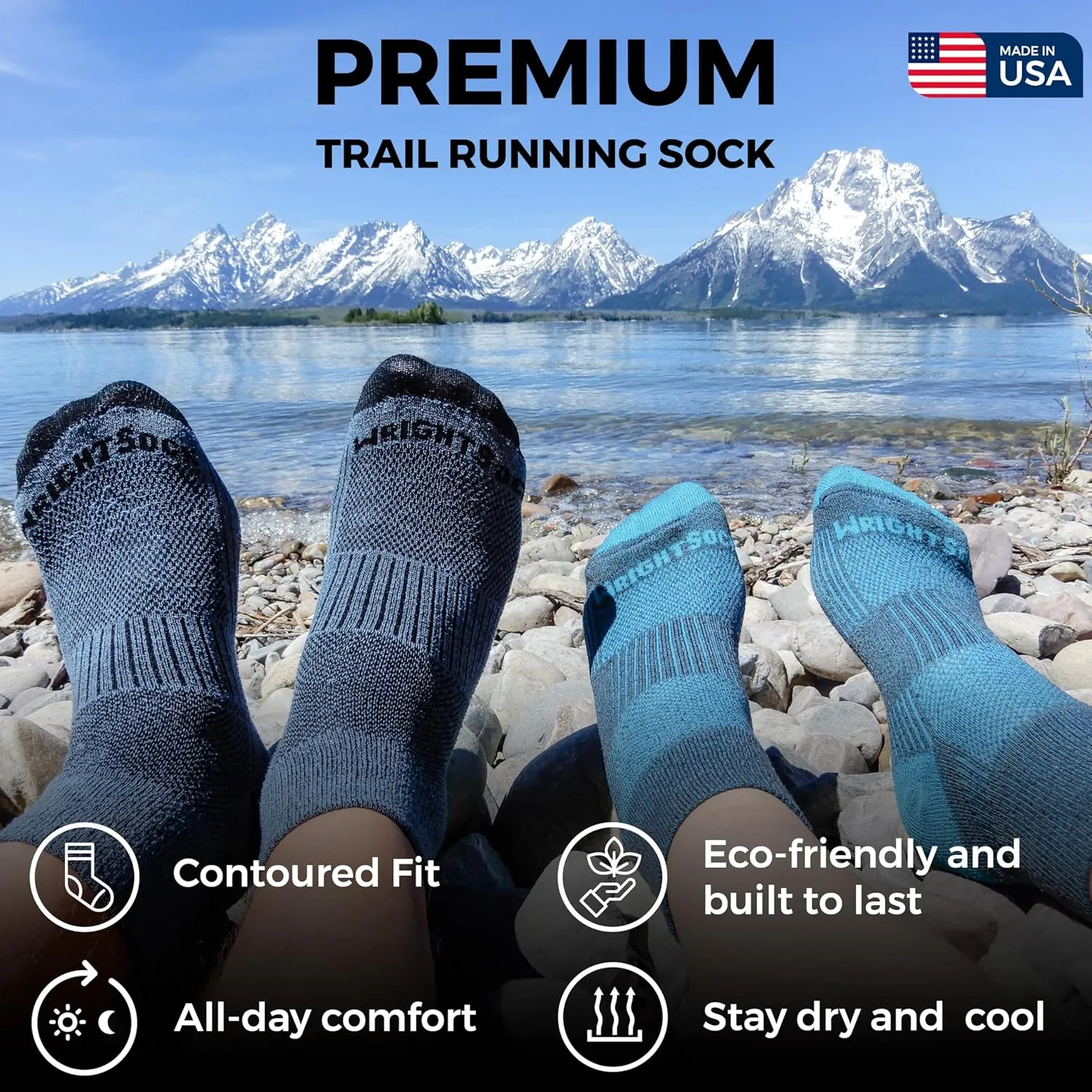 Wrightsock Merino Trail Crew Socks – Cushioned, Eco-Friendly, Anti-Blister, Breathable & Comfy – Made in USA