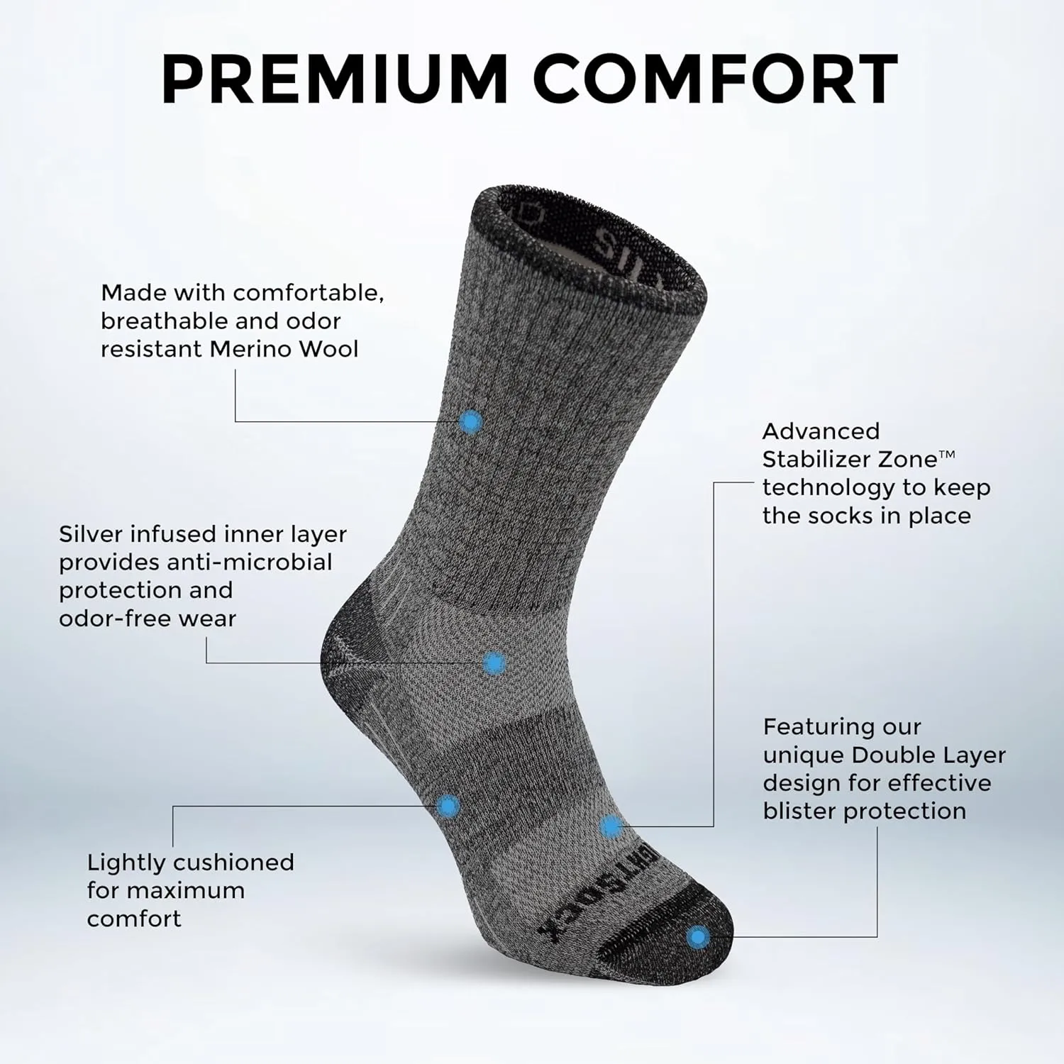 Wrightsock Silver Escape Crew Hiking Socks for Men and Women – Eco-Friendly Anti Odor and Blister Socks - American Made