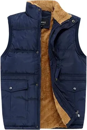 XinYangNi Men's Winter Warm Outdoor Padded Puffer Vest Thick Fleece Lined Sleeveless Jacket