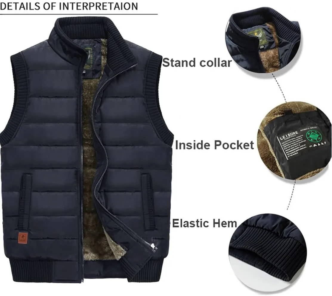 XinYangNi Men's Winter Warm Outdoor Padded Puffer Vest Thick Fleece Lined Sleeveless Jacket