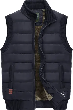 XinYangNi Men's Winter Warm Outdoor Padded Puffer Vest Thick Fleece Lined Sleeveless Jacket