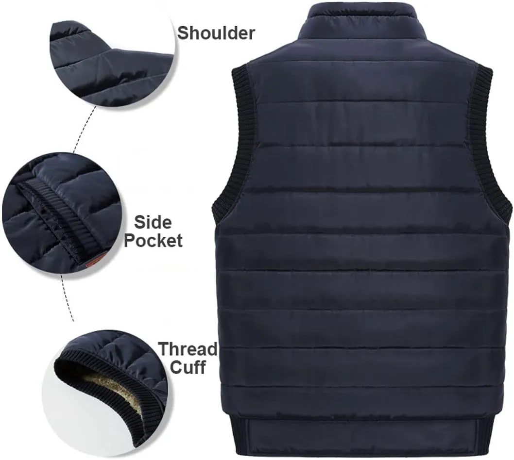 XinYangNi Men's Winter Warm Outdoor Padded Puffer Vest Thick Fleece Lined Sleeveless Jacket