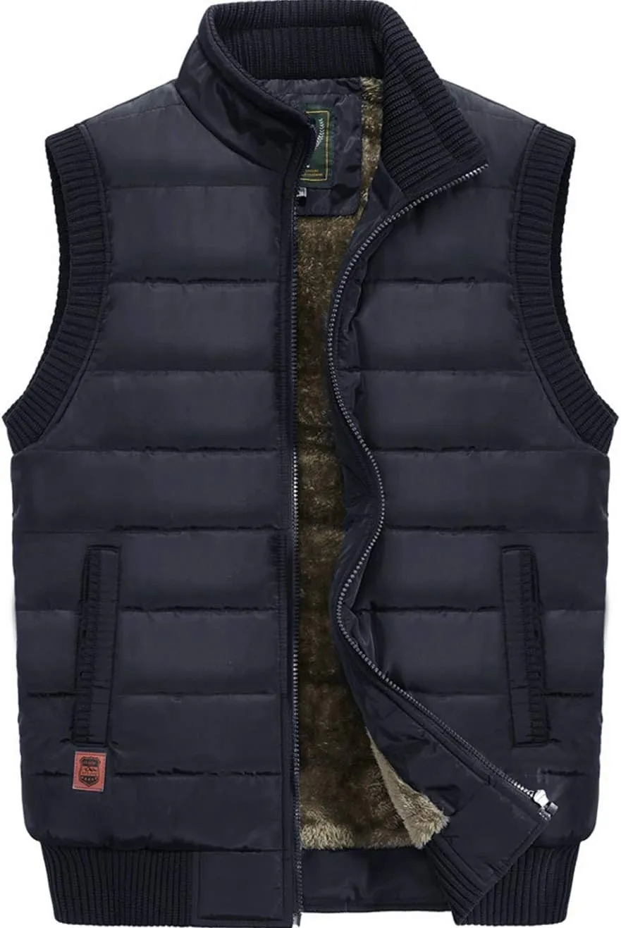 XinYangNi Men's Winter Warm Outdoor Padded Puffer Vest Thick Fleece Lined Sleeveless Jacket