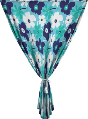 XISUNYA Adjustable Blackout Shades, Aqua Portable Blackout Curtain, Spring Flowers on Blue Backdrop Ditsy Style Simplistic Print Living Room Bedroom Window Drapes,26W x40L Inch, for Kitchen Bathroom