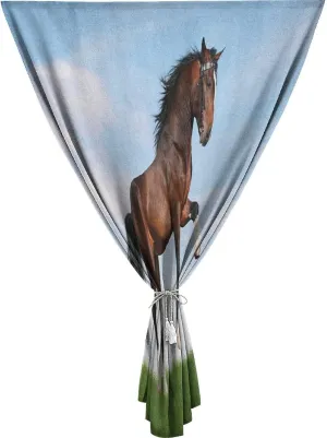 XISUNYA Adjustable Blackout Shades, Horses Portable Blackout Curtain, Bay Horse Pacing on The Grass Print Living Room Bedroom Window Drapes,26W x40L Inch, for Bathroom Living Room Bedroom