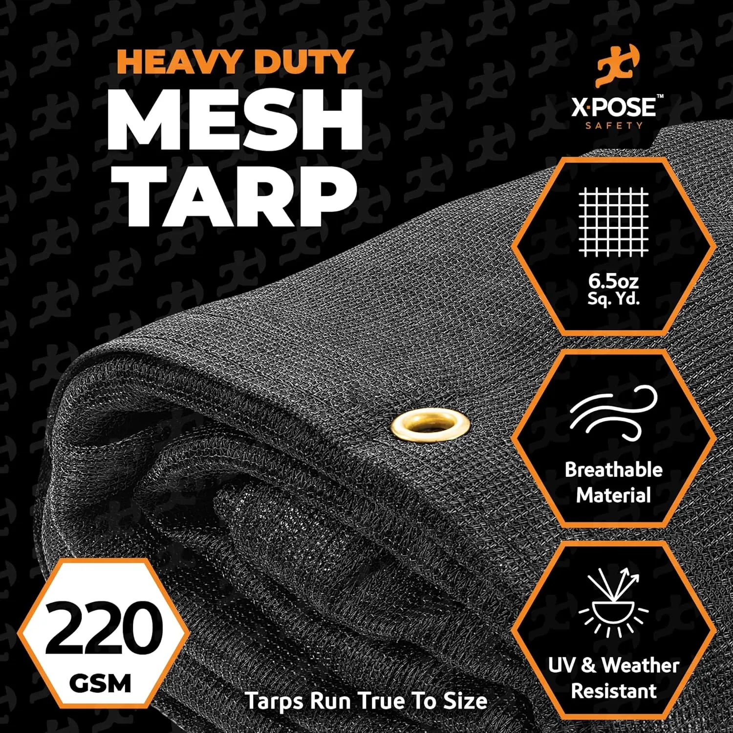 Xpose Safety Heavy Duty Mesh Tarp – 10’ x 16’ Multipurpose Black Protective Cover with Air Flow - Use for Tie Downs, Shade, Fences, Canopies, Dump Trucks – Tear Resistant